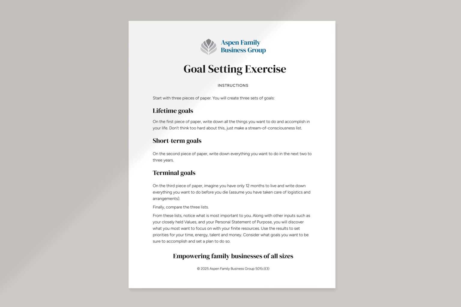 Goal Org Goal Setting Exercise - AFBG